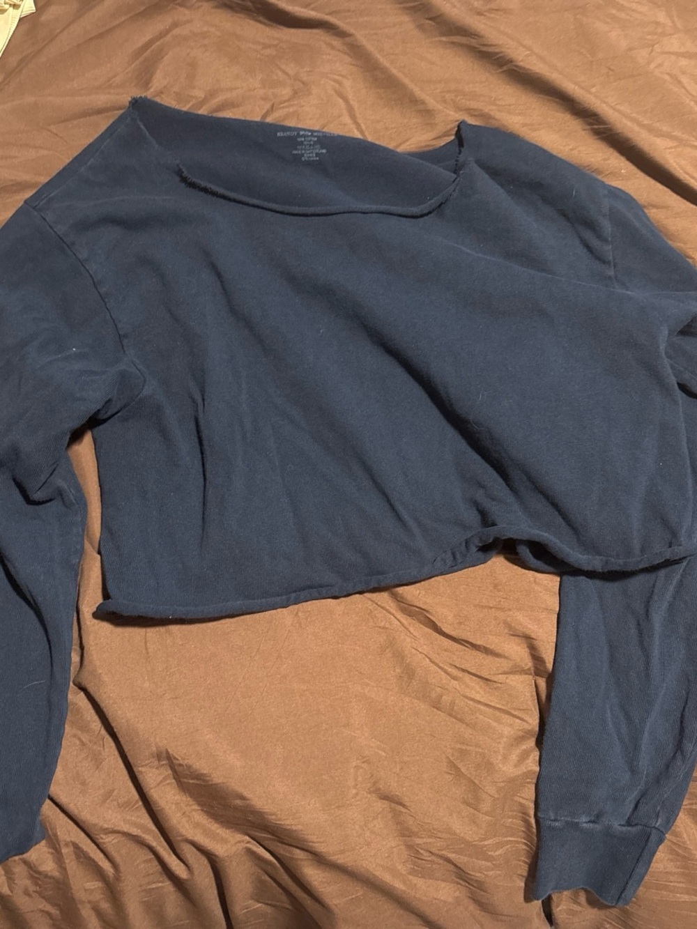 Brandy Melville Navy Cropped Long Sleeve Top